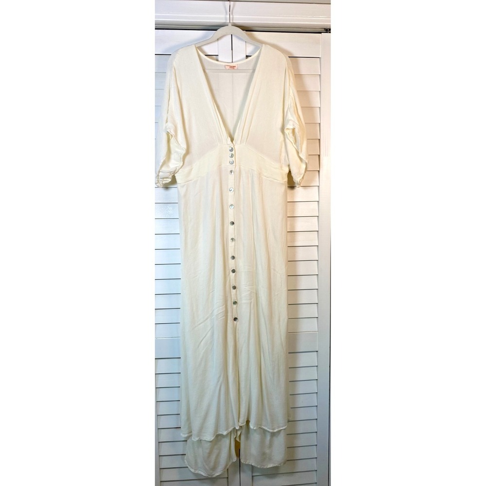 Showpo Cream Button Down Maxi Dress Boho Prairie Cottagecore Summer | Sz 16